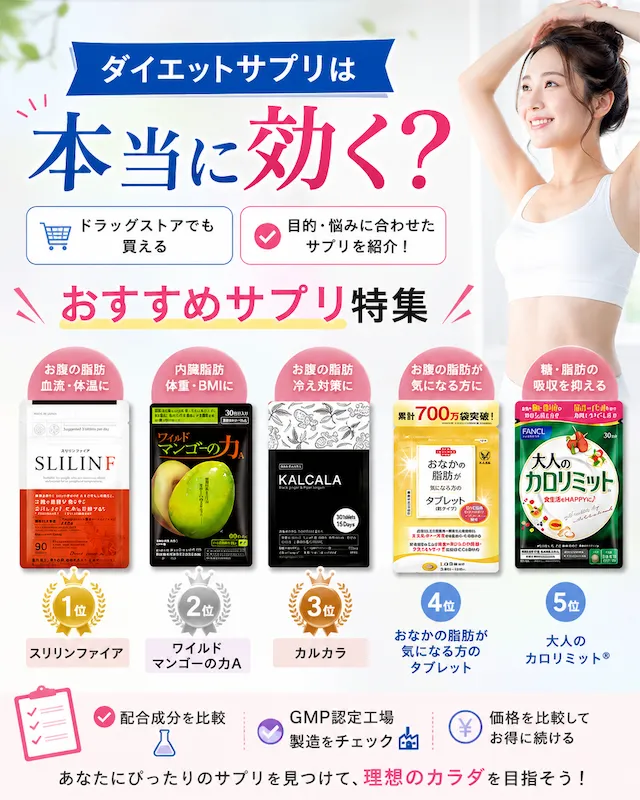 SLILINE E ダイエットサプリ 90錠×3 ダイエットサプリは本当に効く？ドラッグストアでも買えるおすすめ
