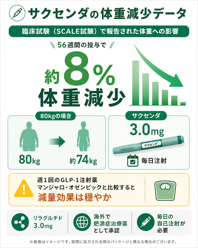 サクセンダの臨床試験で報告された体重への影響