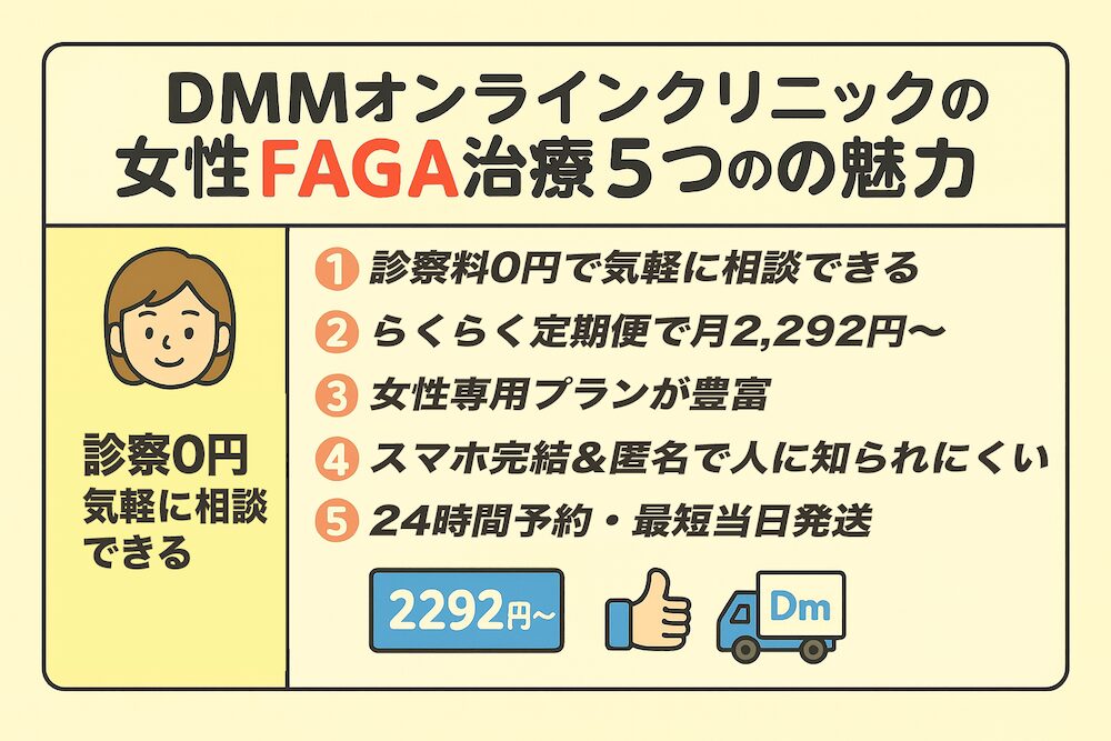 DMMオンラインクリニックの女性FAGA治療の特徴