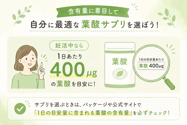 含有量に着目して自分に最適な葉酸サプリを選ぶ